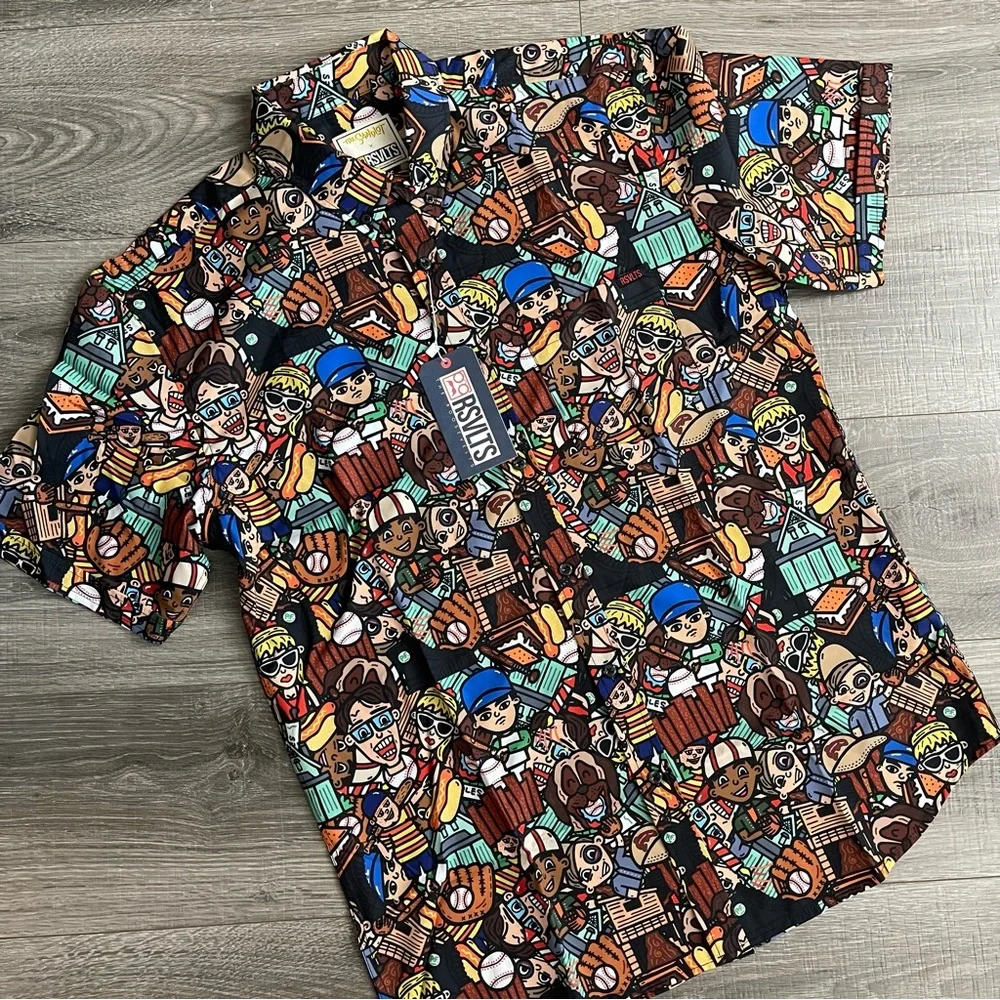 RSVLTS Colorful Cartoon Print Casual Button Down Shirt - Picture 1 of 5
